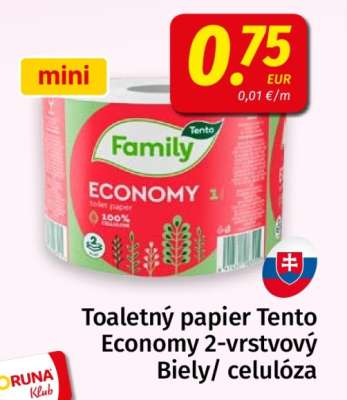 Toaletný papier Tento Economy 2-vrstvový Biely/celulóza
