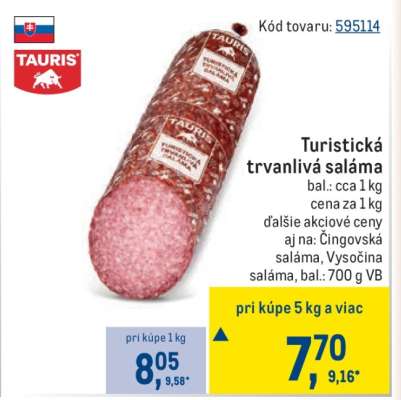 Turistická trvanlivá saláma