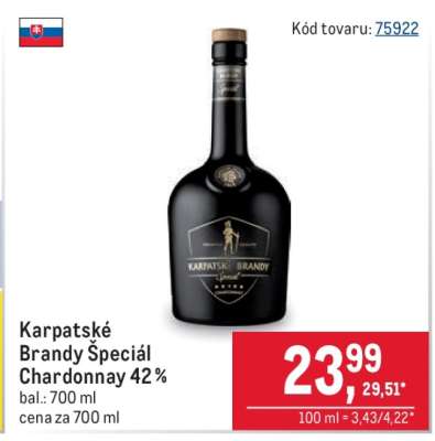 Karpatské Brandy Špeciál Chardonnay 42 %