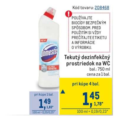 Tekutý dezinfekčný prostriedok na WC