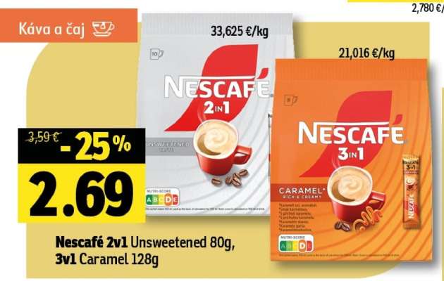 Nescafé 2v1 Unsweetened 80g, 3v1 Caramel 128g