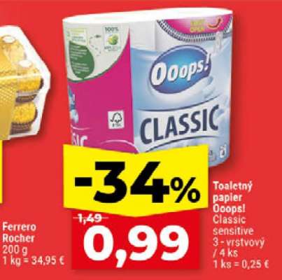 Toaletný papier Ooops! Classic sensitive