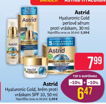 Astrid Hyaluronic Gold perlové sérum proti vráskam, 30 ml
