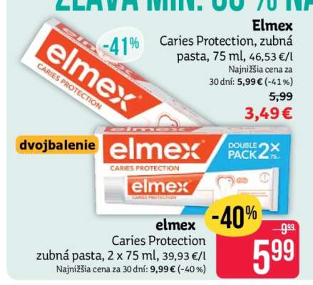 elmex Caries Protection zubná pasta, 2 x 75 ml, 39,93 €/l