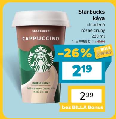Starbucks káva chladená rôzne druhy 220 ml