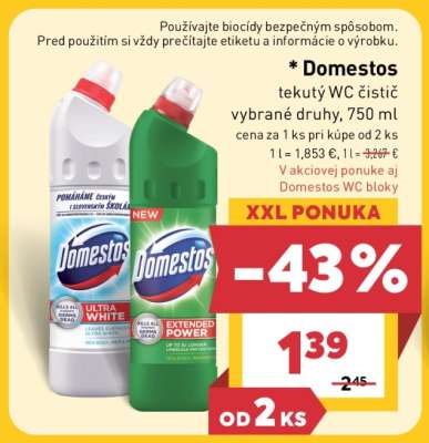 Domestos tekutý WC čistič vybrané druhy, 750 ml