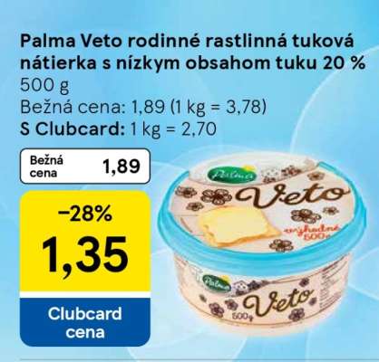 Palma Veto rodinné rastlinná tuková nátierka s nízkym obsahom tuku 20 %