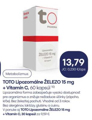 TOTO Lipozomálne ŽELEZO 15 mg + Vitamín C