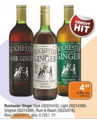 Rochester Ginger Dark (00231410), Light (00214399) Originál (00214398), Rum & Raisin (00233518), Root (00231411)