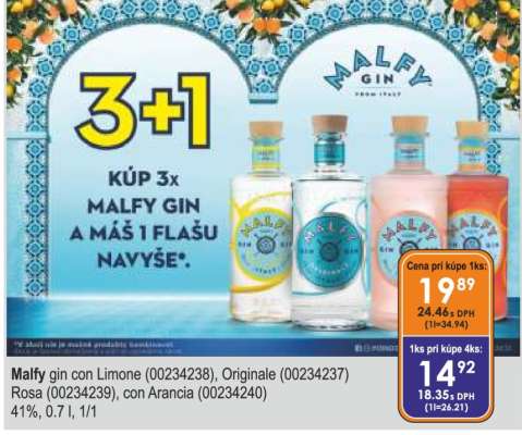 Malfy gin con Limone (00234238), Originale (00234237) Rosa (00234239), con Arancia (00234240)