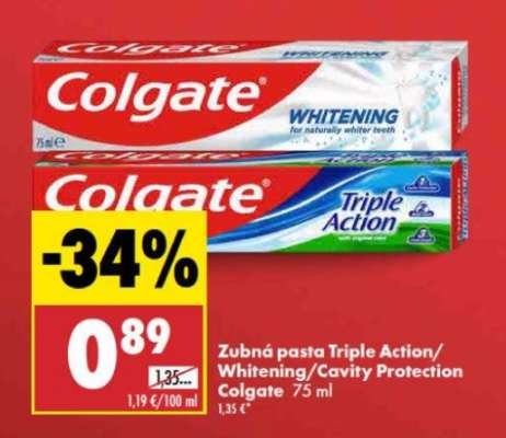 Zubná pasta Triple Action/Whitening/Cavity Protection Colgate 75 ml