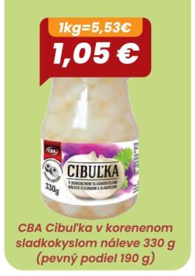 CBA Cibuľka v korenenom sladkokyslom náleve 330 g (pevný podiel 190 g)