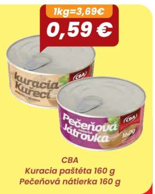CBA Kuracia paštéta 160 g Pečeňová nátierka 160 g
