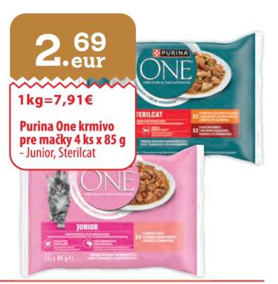 Purina One krmivo pre mačky 4 ks x 85 g - Junior, Sterilcat