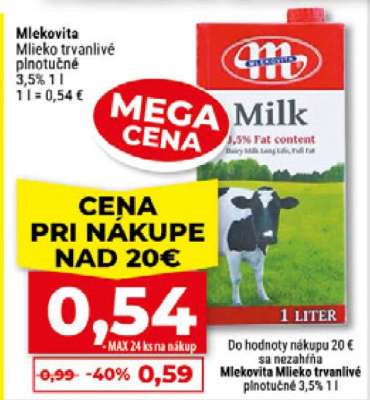 Mlekovita Mlieko trvanlivé plnotučné 3,5%
