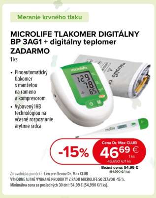 MICROLIFE TLAKOMER DIGITÁLNY BP 3AG1 + digitálny teplomer ZADARMO