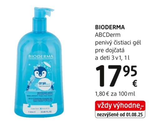 BIODERMA ABCDerm penivý čistiaci gél pre dojčatá a deti 3 v1, 1l