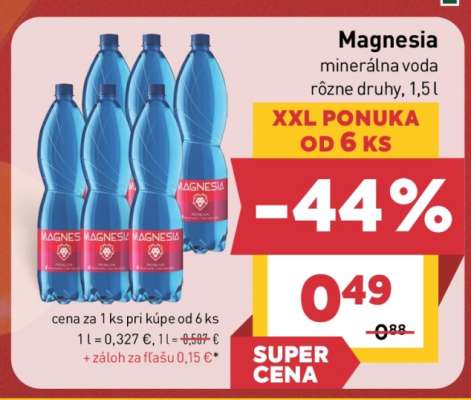 Magnesia minerálna voda rôzne druhy 1,5 l