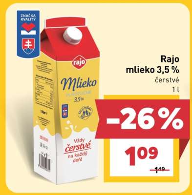 Rajo mlieko 3,5 % čerstvé 1 l
