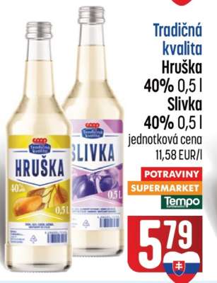 Tradičná kvalita Hruška 40% 0,5 l Slivka 40% 0,5 l
