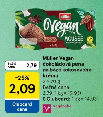 Müller Vegan čokoládová pena na báze kokosového krému
