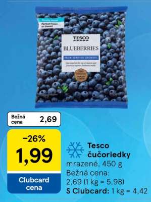 Tesco čučoriedky mrazené, 450 g
