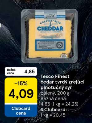 Tesco Finest čedar tvrdý zrejúci plnotučný syr***