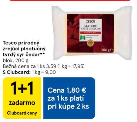Tesco prírodný zrejúci plnotučný tvrdý syr čedar