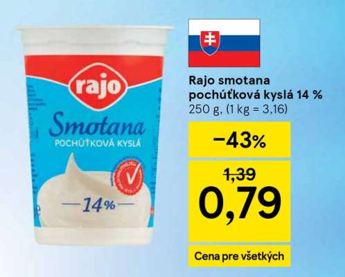 Rajo Smotana pochúťková kyslá 14%