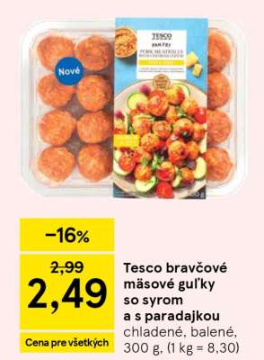 Tesco bravčové mäsové guľky so syrom a s paradajkou
