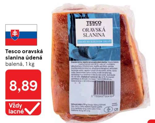 Tesco oravská slanina údená