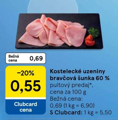 Kostelecké uzeniny bravčová šunka 60 %