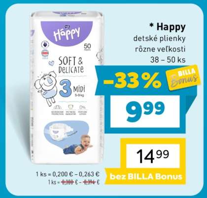Happy detské plienky rôzne veľkosti 38 - 50 ks