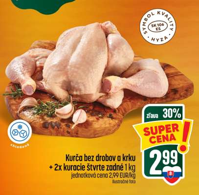 Kurča bez drobov a krku + 2x kuracie štvrte zadné