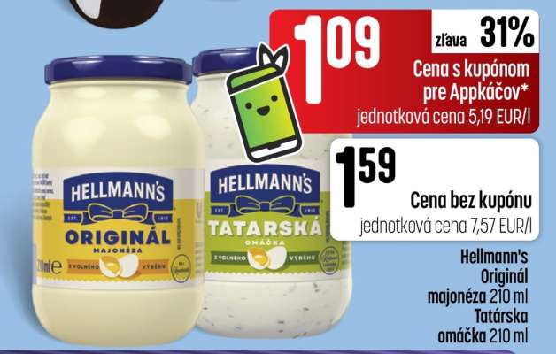 Hellmann's Originál majonéza 210 ml Tatárska omáčka 210 ml