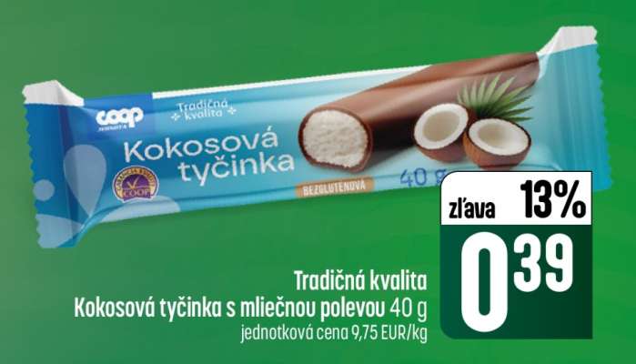 Tradičná kvalita Kokosová tyčinka s mliečnou polevou 40 g