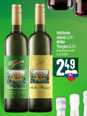 Veltlínske zelené 0,75 l / Müller Thurgau 0,75 l
