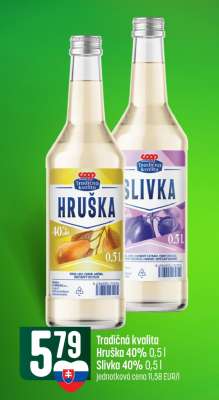 Tradičná kvalita Hruška 40% 0,5 l Slivka 40% 0,5 l