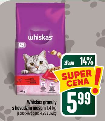 Whiskas granuly s hovädzím mäsom 1,4 kg