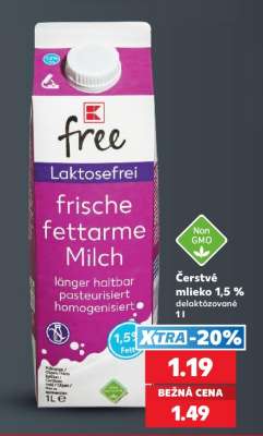 Čerstvé mlieko 1,5 % delaktózované 1 l