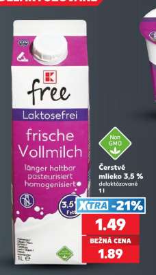 Čerstvé mlieko 3,5 % delaktózované