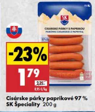 Cisárske párky paprikové 97 % SK Špeciality