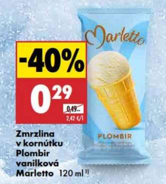 Zmrzlina v kornútku Plombir vanilková Marletto 120 ml