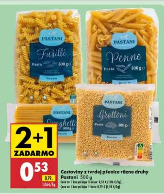 Cestoviny z tvrdej pšenice rôzne druhy Pastani 500 g
