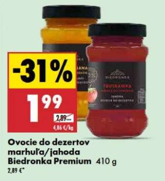 Ovocie do dezertov marhuľa/jahoda Biedronka Premium 410 g