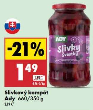 Slivkový kompót Ady 660/350 g