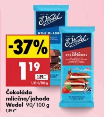 Čokoláda mliečna/jahoda Wedel 90/100 g