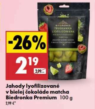 Jahody lyofilizované v bielej čokoláde matcha Biedronka Premium 100 g