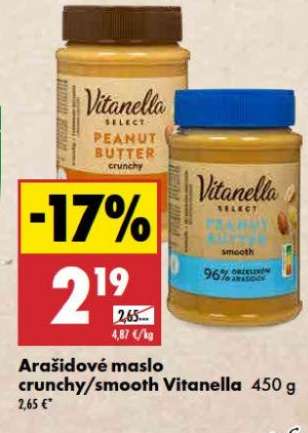 Arašidové maslo crunchy/smooth Vitanella