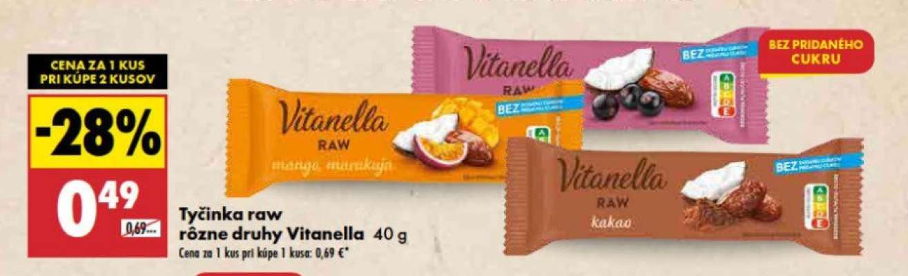 Tyčinka raw rôzne druhy Vitanella 40 g